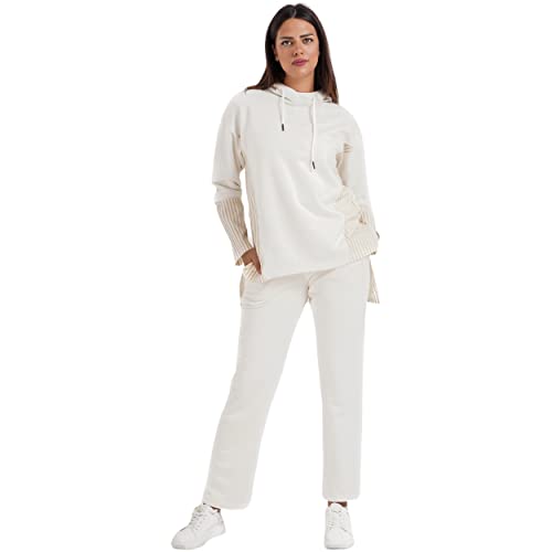 CARINA Women's Two-Tone Striped Hooded Sweatshirt & Straight-Leg Pants Loungewear (Pack of 1)