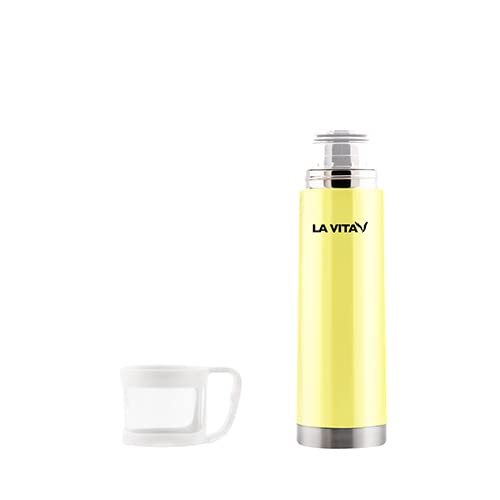 Lavita - Stainless Steel Thermos 0.50 Liter with Transparent Cup and Handle - Yellow