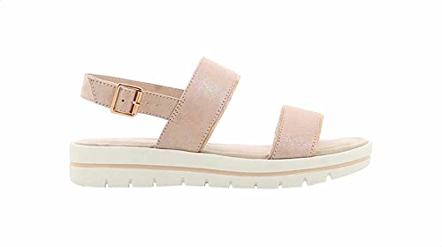 Sprox Open Toe Side Buckle Contrast Sole Flat Sandals for Women