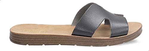 Dejavu Cut-Out Stripe Faux Leather Flat Slides for Women