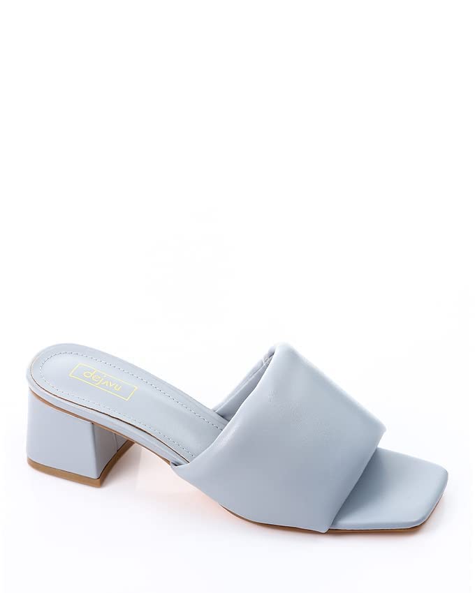 Dejavu Square Toe Puffy Heeled Slide Slipper - Blue