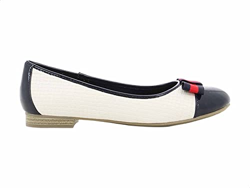 Sprox Two-Tone Front Bow Flat Shoes for Women - Black and White