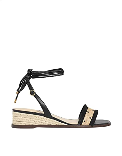 CHARLES & KEITH Women’s Faux Leather Wedge Sandals with Ankle Wrap and Raffia Fringe Detail