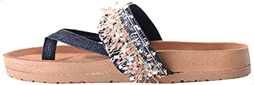 Deeda Women's Faux-Leather Thong Slippers with Tassel Detail - Navy and Pink