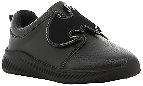 Leomil Boys' Leather School Shoes with Batman Print, Stitched Details, Velcro Closure, and Pull Tab