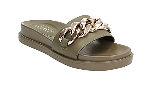 Dejavu Front Chain Round Toe Slides for Women