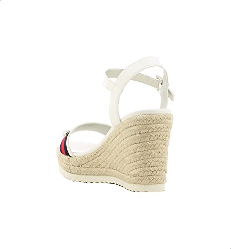 Sprox Striped Pearl Embellished Strap Side Buckle Wedges for Women