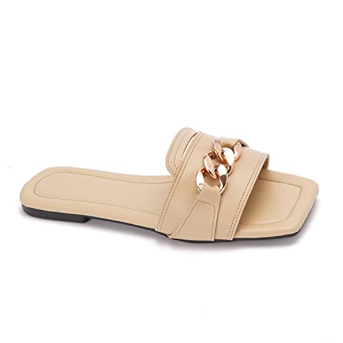 TGS Women's Side Chain Slipper Flip Flop, Beige, 40 EU