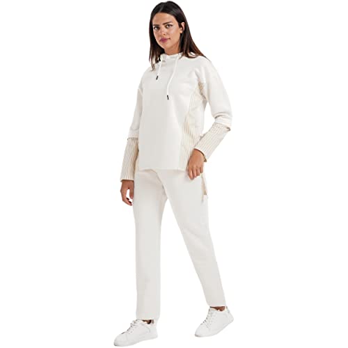 CARINA Women's Two-Tone Striped Hooded Sweatshirt & Straight-Leg Pants Loungewear (Pack of 1)