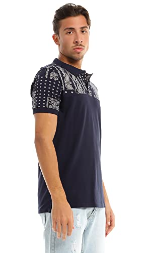 Ravin 97721 Men's Navy Blue Polo Shirt with Paisley Pattern, Size L