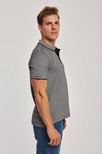 DALYDRESS Men's Casual Short Sleeve Cotton Polo Shirt with Striped Collar - Regular Fit - Model 220-470-302-13