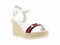 Sprox Striped Pearl Embellished Strap Side Buckle Wedges for Women