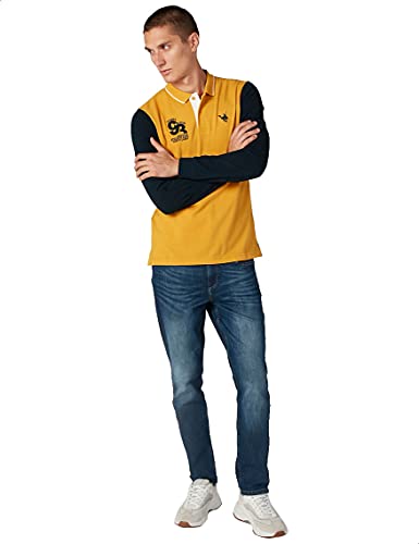 Splash Men's Polo Shirt with Chest Embroidery and Contrast Long Sleeves