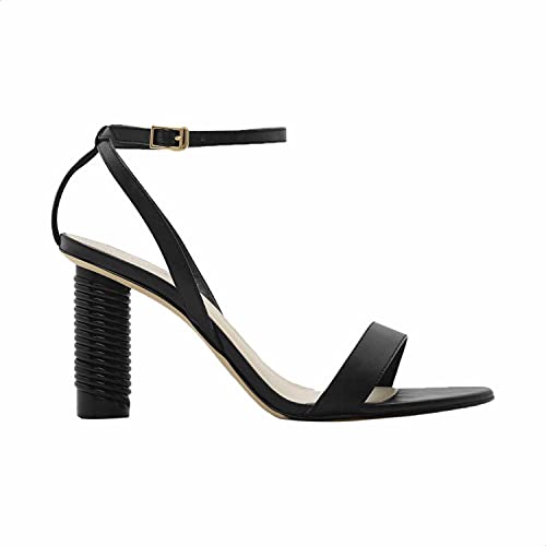 CHARLES & KEITH Women’s Faux Leather Open-Toe Ankle-Strap Block Heel Sandals