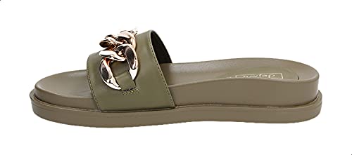 Dejavu Front Chain Round Toe Slides for Women