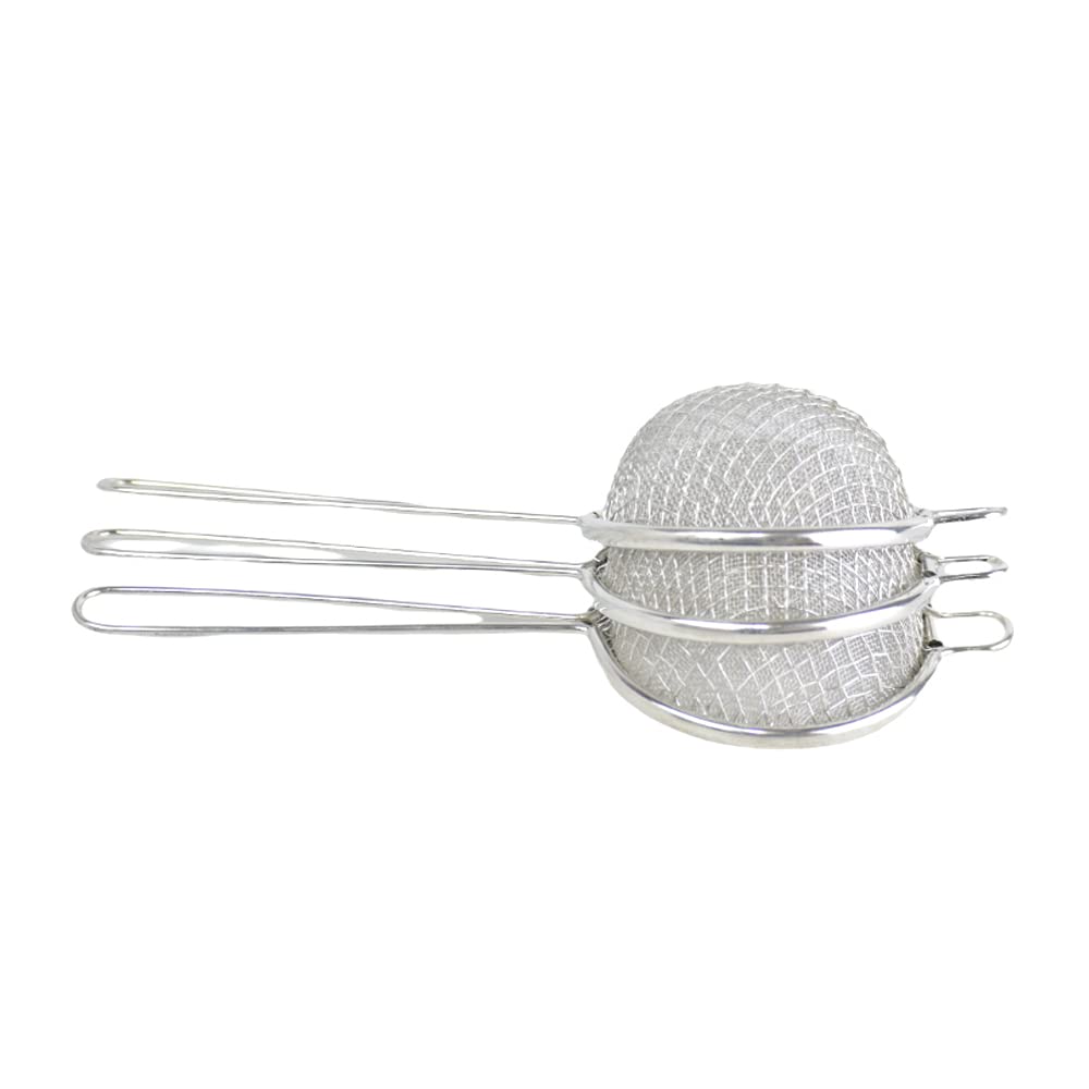 Stainless Steel Strainer Set with Stainless Steel Handle - Size 8, Set of 3 Pieces, Silver