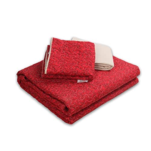 Snooze Captioned Coverlet Set with Red Leaf Design