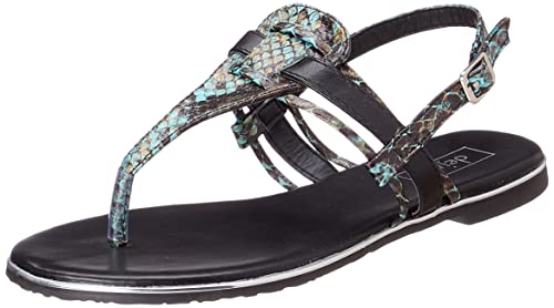 Dejavu Snake Embossed Faux Leather Buckle Ankle Strap Thong Sandals for Women