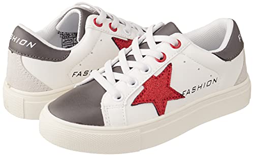 J.B Collection Two-Tone Side Stitched Star Detail Lace-Up Shoes for Girls - White and Grey