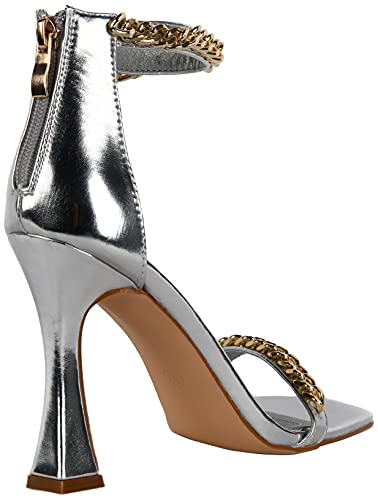 Pixi Faux Leather Square-Toe Chain-Detail Ankle-Strap Heel Sandals for Women