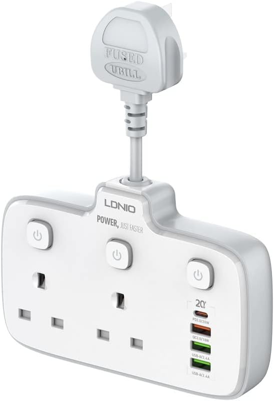 LDNIO SC2413 Universal Power Strip USB Outlet Extension Cord Adapter Wall Charger Surge Protector Socket With 4 USB Ports - White