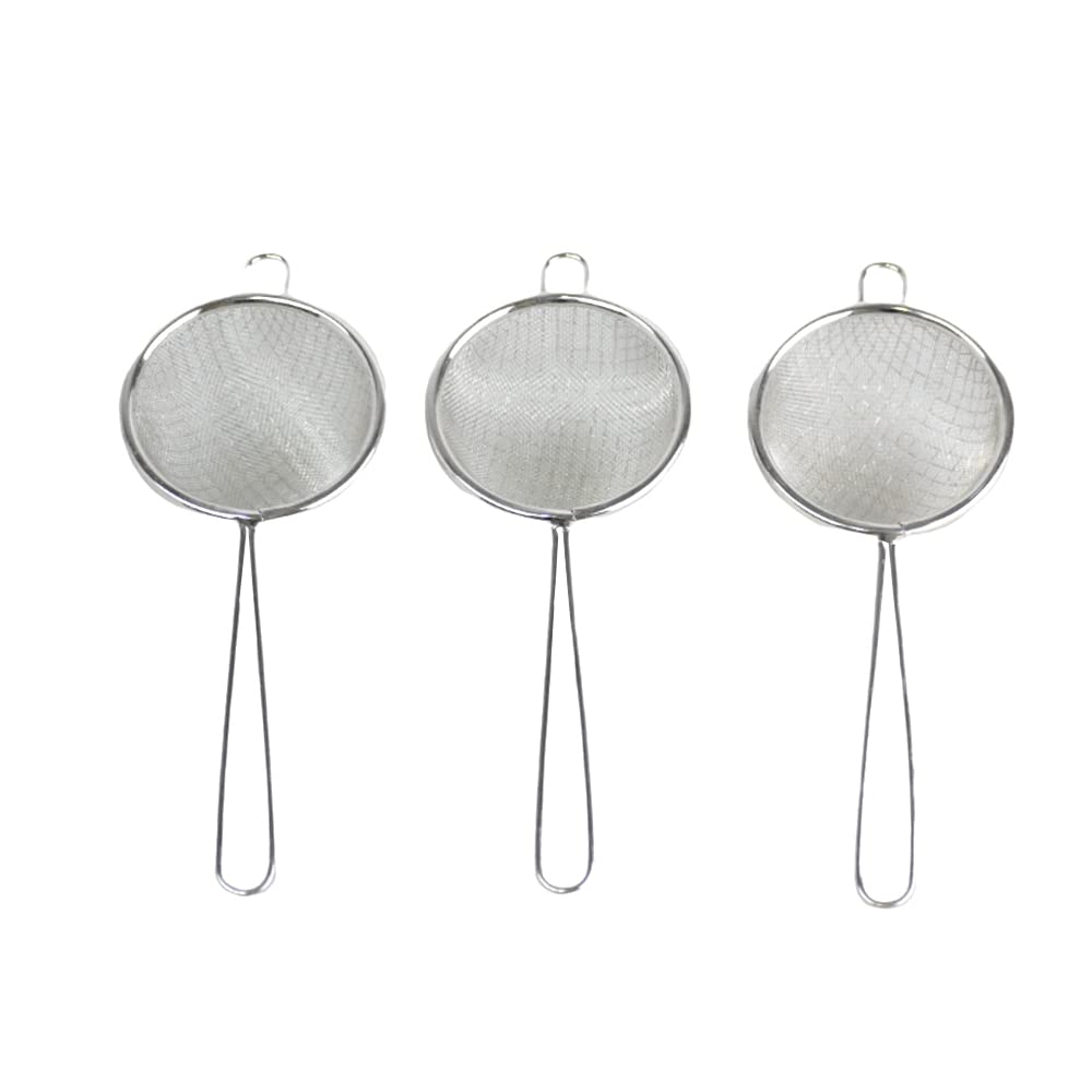 Stainless Steel Strainer Set with Stainless Steel Handle - Size 8, Set of 3 Pieces, Silver