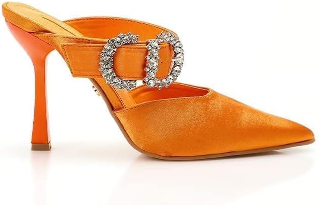 Dejavu Strassed Buckle Strapped Heeled Satin Slippers