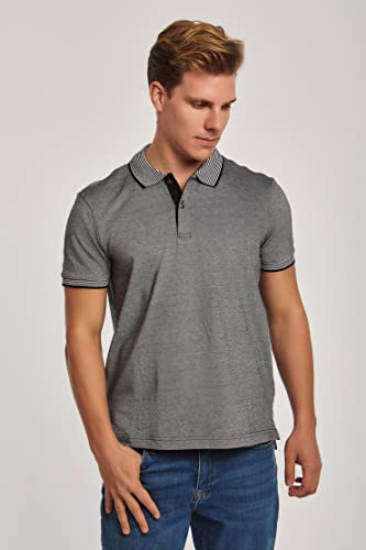 DALYDRESS Men's Casual Short Sleeve Cotton Polo Shirt with Striped Collar - Regular Fit - Model 220-470-302-13