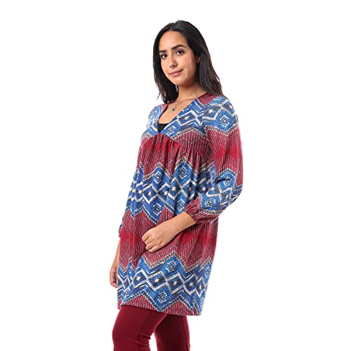 JAMILA Women's V-Neck Tunic Top with Elastic Cuffs