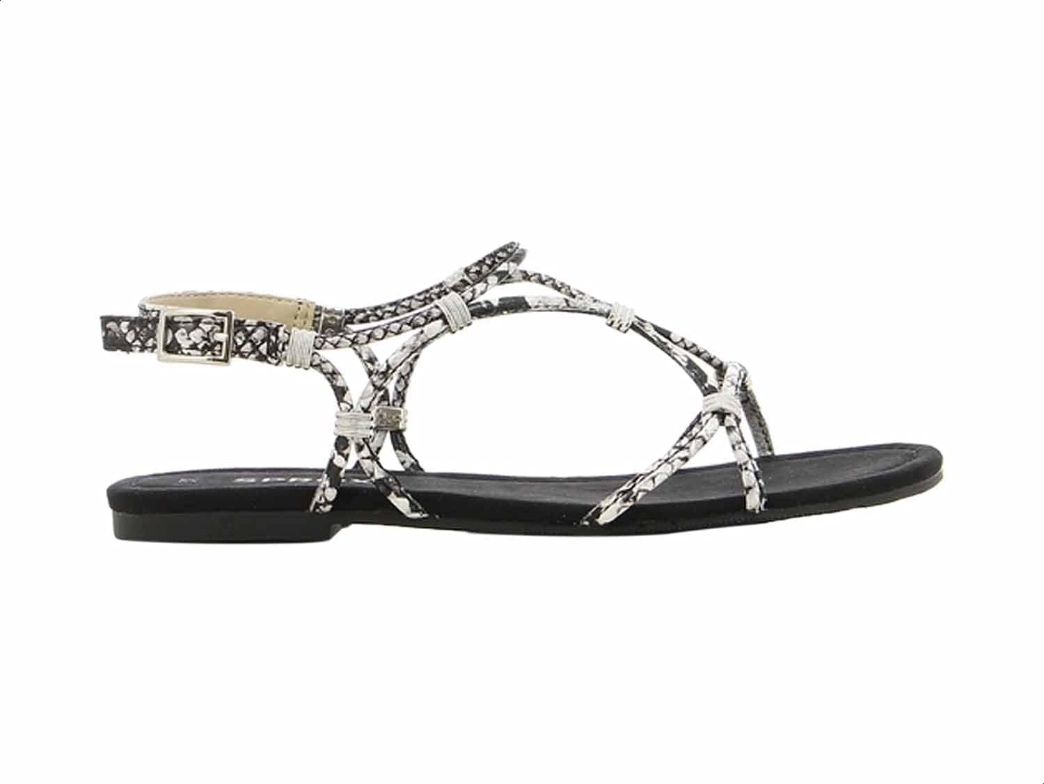 Sprox Patterned Strappy Flat Sandals with Side Buckle for Women