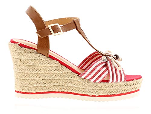 Sprox Striped Criss Cross Strap Buckle Wedges for Women