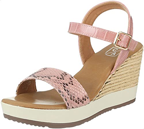 Club Aldo Women’s Snake Embossed Faux Leather Ankle Strap Wedge Sandals