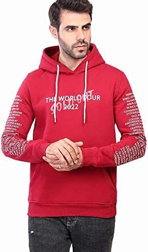 Coup Slim Fit Graphic Print Hoodie with Long Sleeves and Kangaroo Pockets - Burgundy - XXL