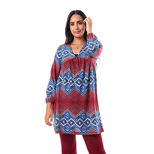 JAMILA Women's V-Neck Tunic Top with Elastic Cuffs