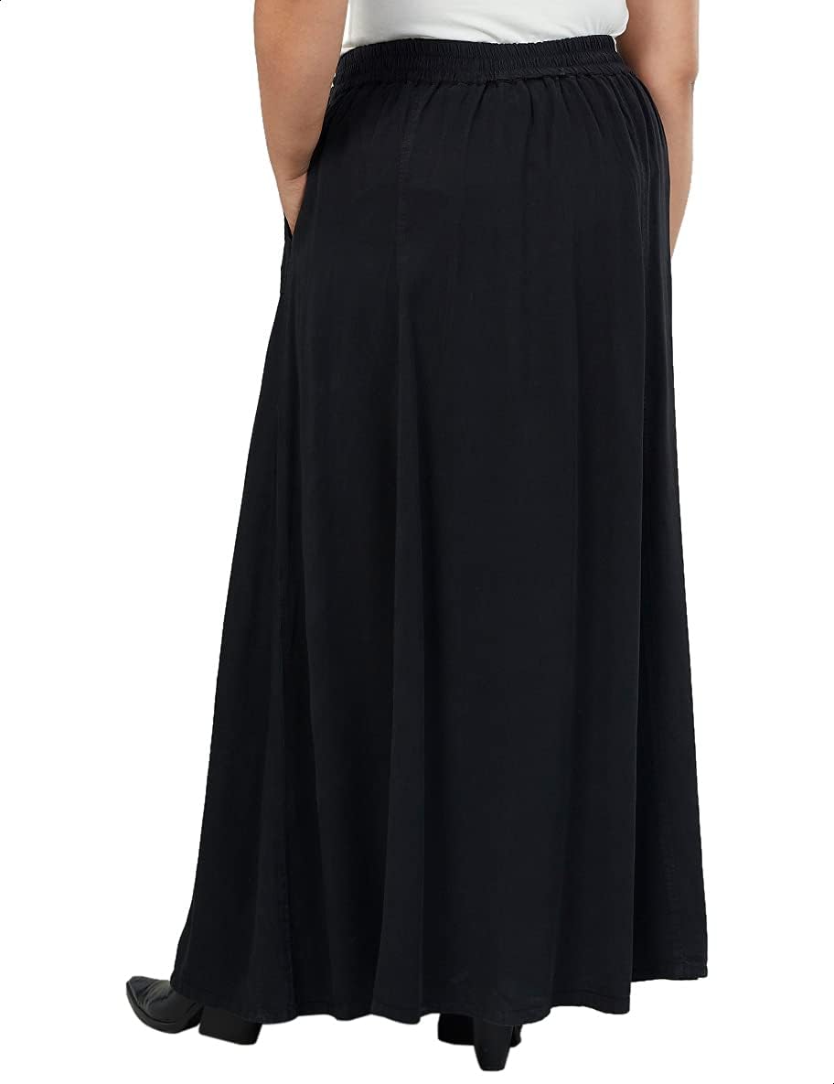 Splash Women's Waist-Tie Button-Front Solid Midi A-Line Skirt