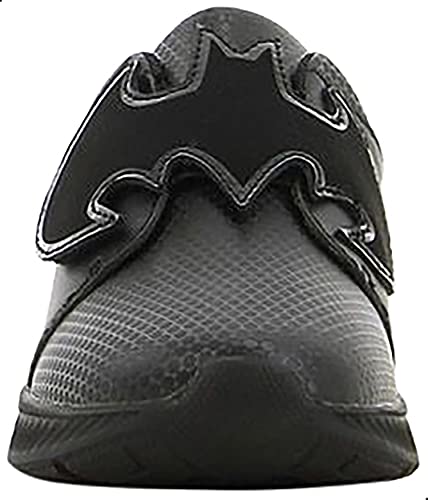 Leomil Boys' Leather School Shoes with Batman Print, Stitched Details, Velcro Closure, and Pull Tab