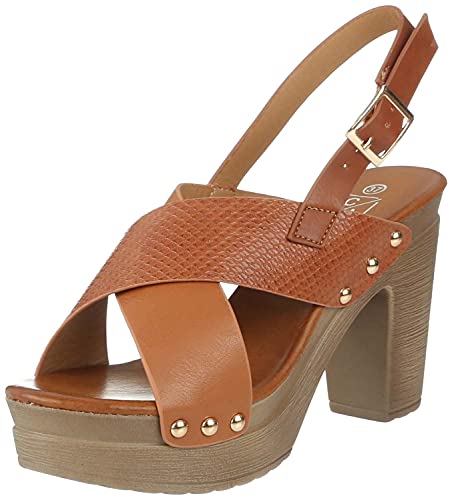 Club Aldo Women’s Embossed Leather Cross-Strap Slingback Chunky-Heel Sandals