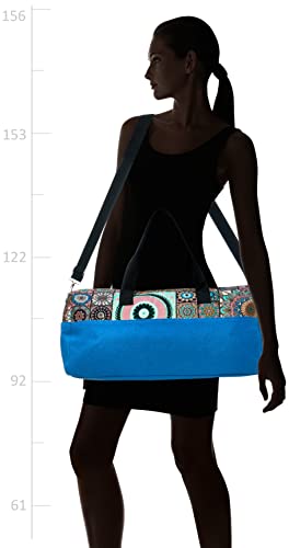 Fabric Handbag with Cross Strap and Colorful Mandala Design for Women - Blue and Black