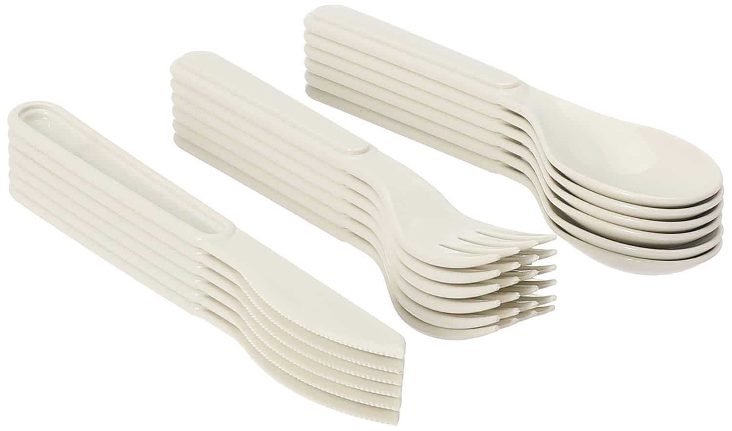 32-Piece Plastic Travel Kit (6 Plates, 6 Forks, 6 Hangers, 6 Knives, 6 Cups, Navigator, Preservation Box) - Cream