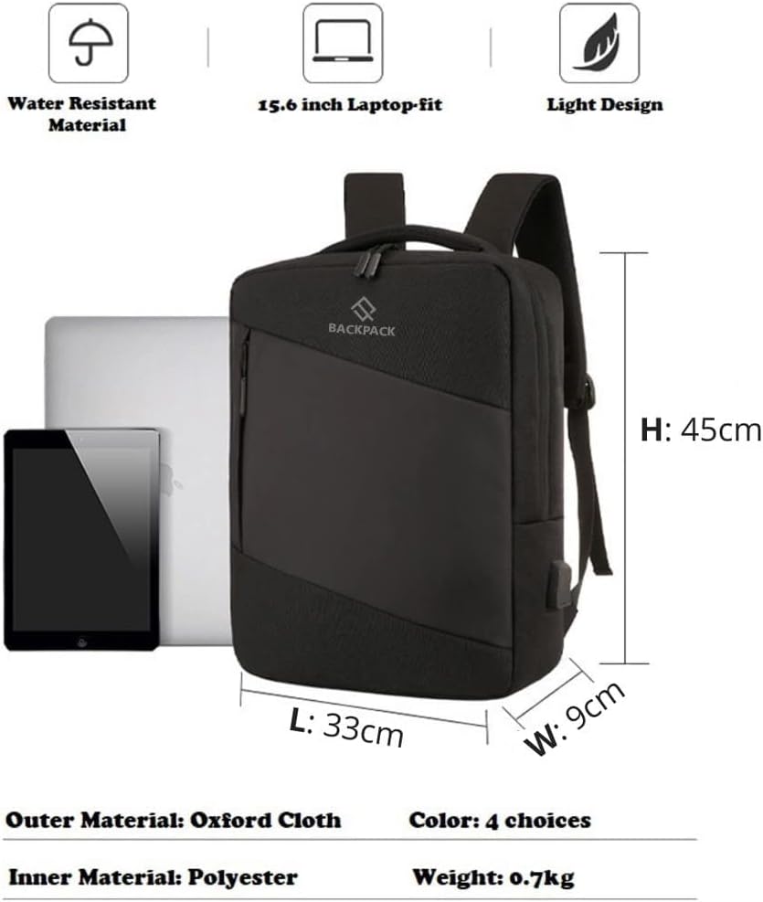 Business Travel Laptop Backpack with USB Charging Port - Waterproof, Multi-Purpose Bag for Men, Boys, Work, School, and Business Trips