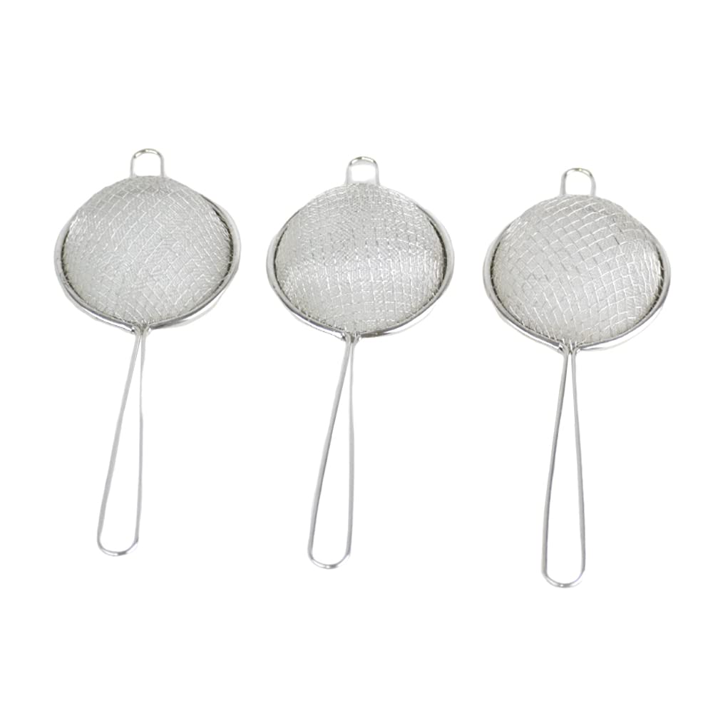 Stainless Steel Strainer Set with Stainless Steel Handle - Size 8, Set of 3 Pieces, Silver