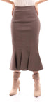 esla_Zipped Back Taupe Midi Ruffle Skirt