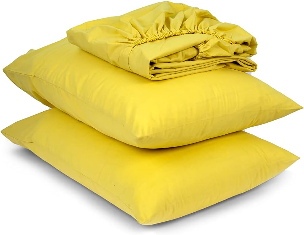 Home of Linen - Fitted Sheet Set, Size 100x200 cm, Lemon