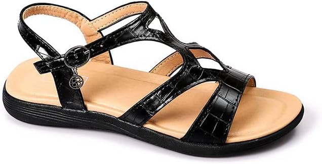 Dejavu Patterned Buckled Flat Sandal Blk-Snk