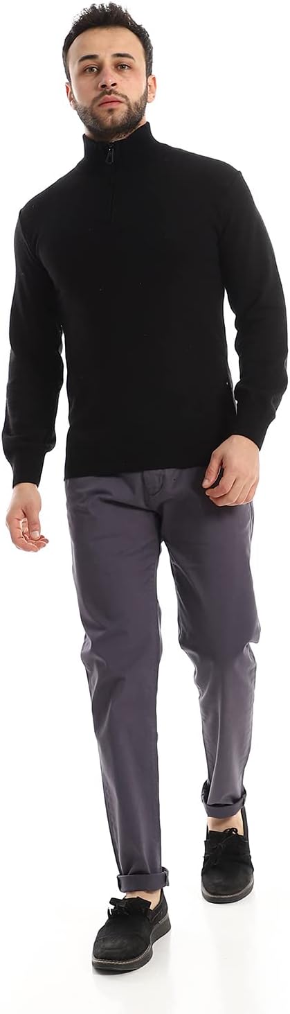 Andora Men's Long Sleeve Knitted Pullover Sweater with Zipper Closure