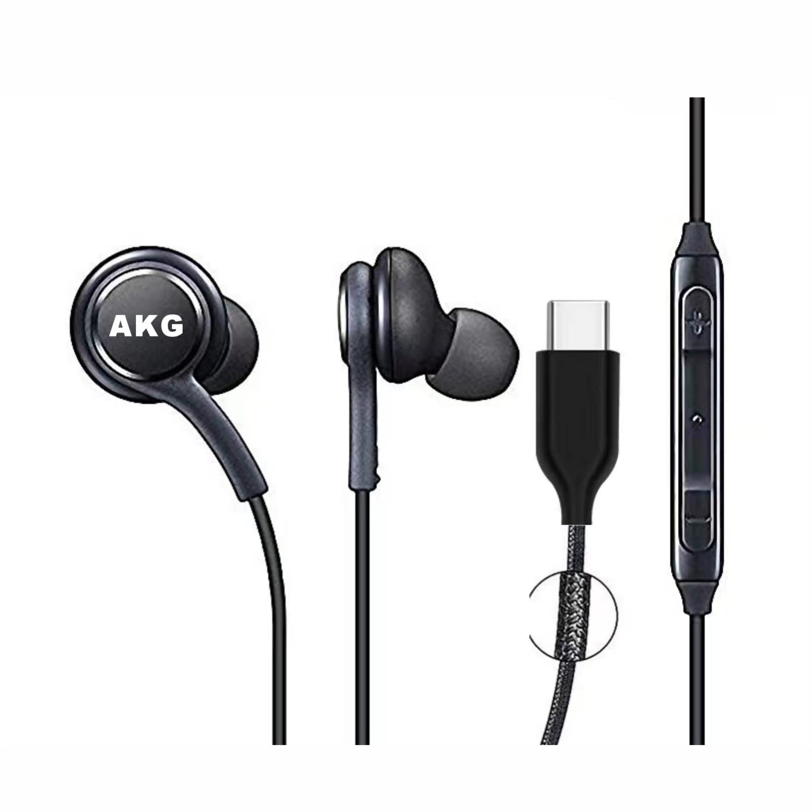 2024 New In-Ear Stereo Earbud Headphones for Samsung Galaxy S24, S23, S22, S21, S20, Note 10, Note 10+ - Designed by AKG - Type-C Connector with Microphone and Volume Control - Black