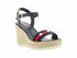 Sprox Striped Pearl Embellished Strap Side Buckle Wedges for Women