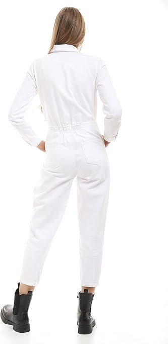 Ravin Women's White Denim Multi-Pocket Long-Sleeve Jumpsuit - Style 96156