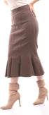 esla_Zipped Back Taupe Midi Ruffle Skirt