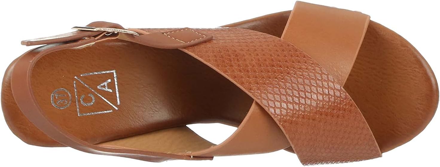 Club Aldo Women’s Embossed Leather Cross-Strap Slingback Chunky-Heel Sandals